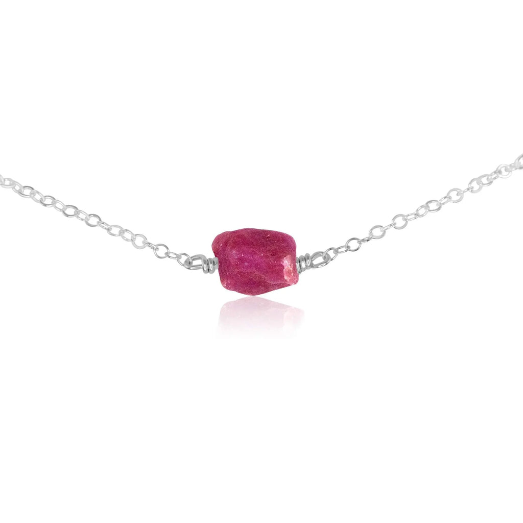 Tiny Raw Earth Red Ruby Crystal Nugget Choker - Tiny Raw Earth Red Ruby Crystal Nugget Choker - Sterling Silver - Luna Tide Handmade Crystal Jewellery