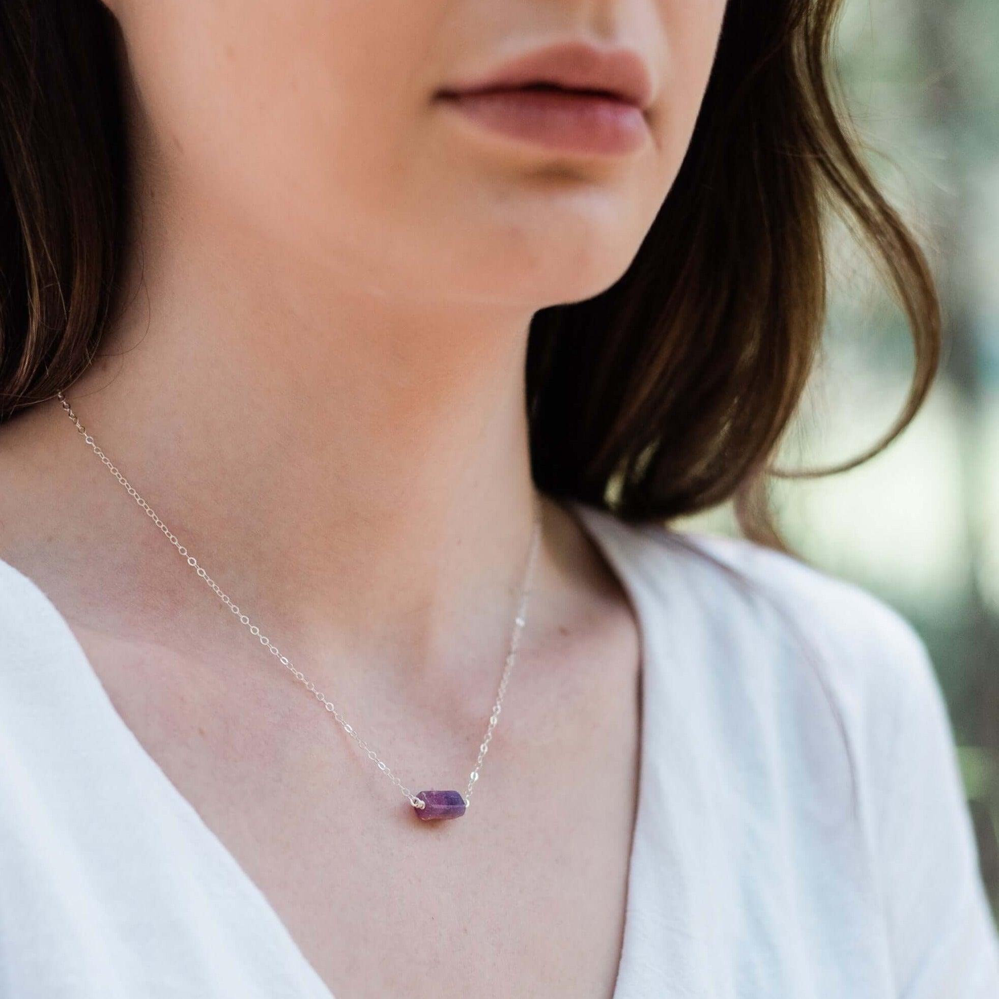 Tiny Raw Earth Red Ruby Crystal Nugget Necklace - Tiny Raw Earth Red Ruby Crystal Nugget Necklace - 14k Gold Fill - Luna Tide Handmade Crystal Jewellery