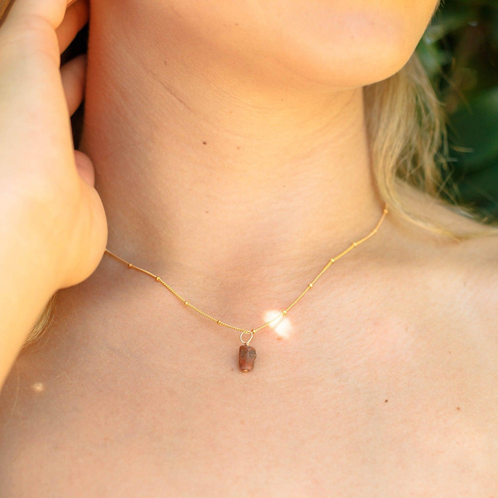 Tiny Raw Earth Red Ruby Pendant Necklace - Tiny Raw Earth Red Ruby Pendant Necklace - 14k Gold Fill / Cable - Luna Tide Handmade Crystal Jewellery
