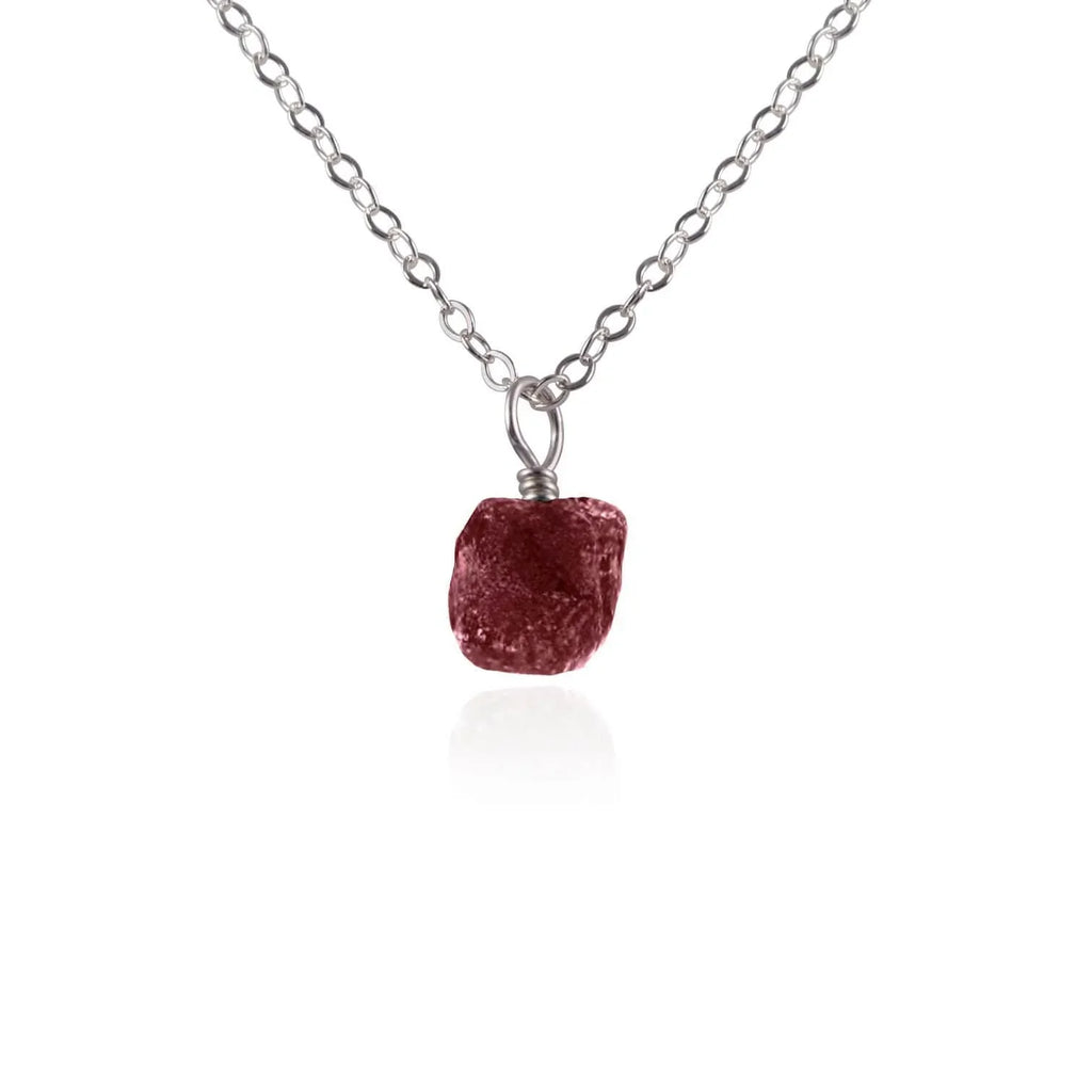Tiny Raw Earth Red Ruby Pendant Necklace - Tiny Raw Earth Red Ruby Pendant Necklace - Stainless Steel / Cable - Luna Tide Handmade Crystal Jewellery