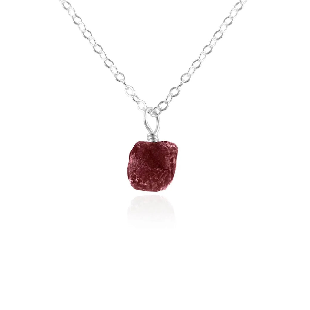 Tiny Raw Earth Red Ruby Pendant Necklace - Tiny Raw Earth Red Ruby Pendant Necklace - Sterling Silver / Cable - Luna Tide Handmade Crystal Jewellery