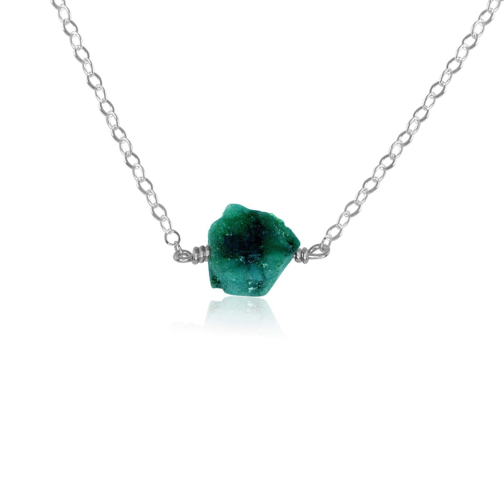 Tiny Raw Emerald Crystal Nugget Necklace - Tiny Raw Emerald Crystal Nugget Necklace - Sterling Silver - Luna Tide Handmade Crystal Jewellery