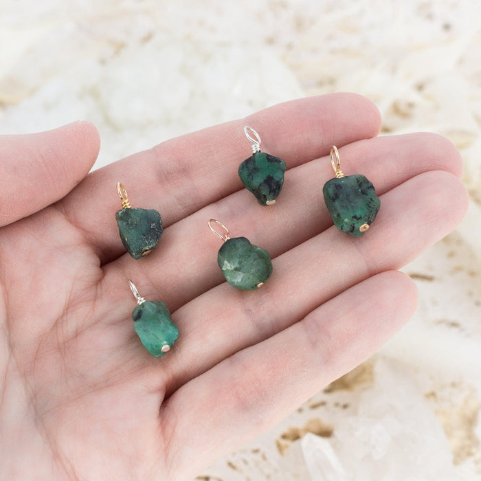 Tiny Raw Emerald Crystal Pendant - Tiny Raw Emerald Crystal Pendant - 14k Gold Fill - Luna Tide Handmade Crystal Jewellery