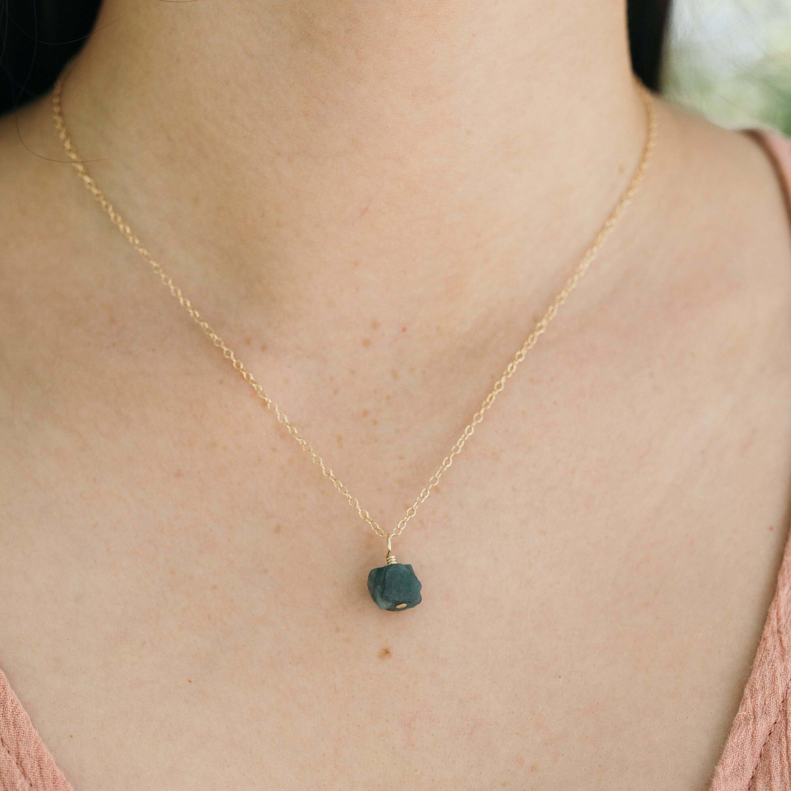 Tiny Raw Emerald Pendant Necklace - Tiny Raw Emerald Pendant Necklace - 14k Gold Fill / Cable - Luna Tide Handmade Crystal Jewellery