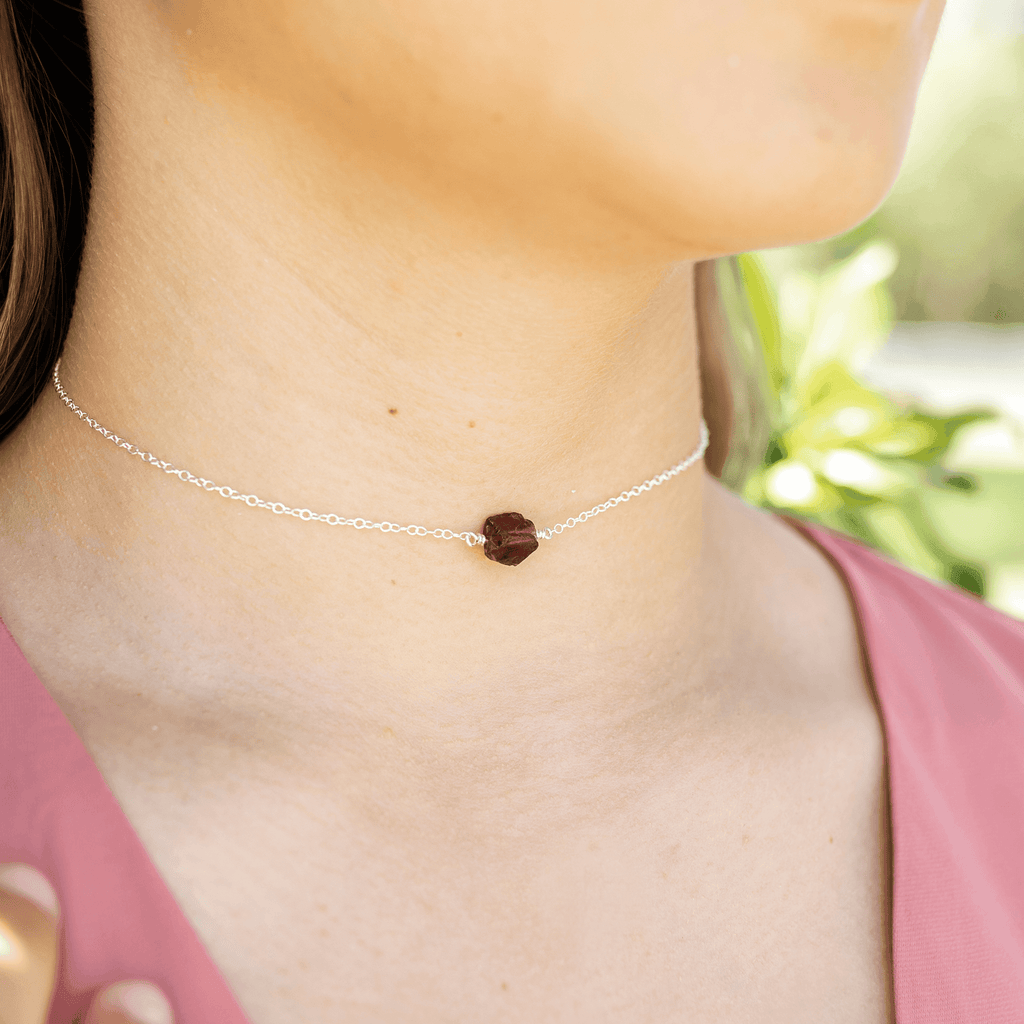 Tiny Raw Garnet Crystal Nugget Choker - Tiny Raw Garnet Crystal Nugget Choker - 14k Gold Fill - Luna Tide Handmade Crystal Jewellery