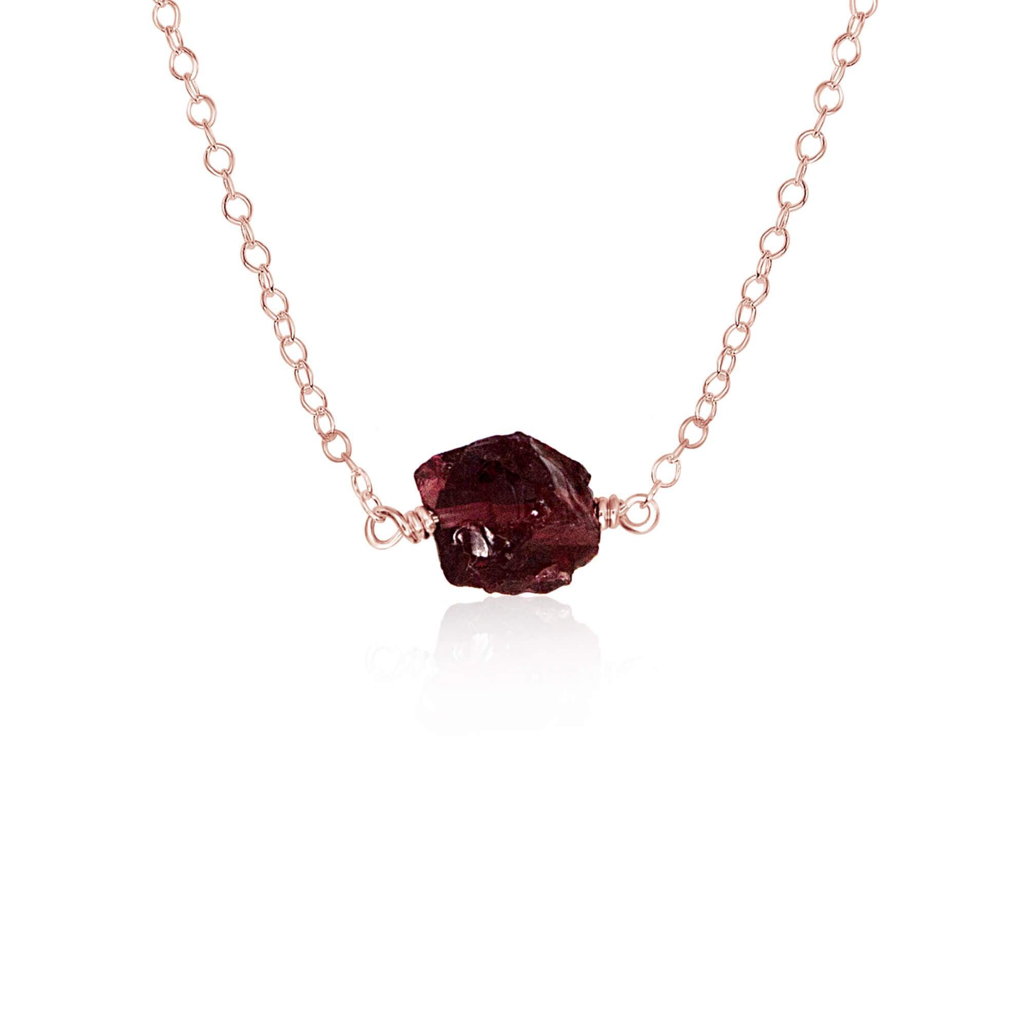 Tiny Raw Garnet Crystal Nugget Necklace - Tiny Raw Garnet Crystal Nugget Necklace - 14k Rose Gold Fill - Luna Tide Handmade Crystal Jewellery