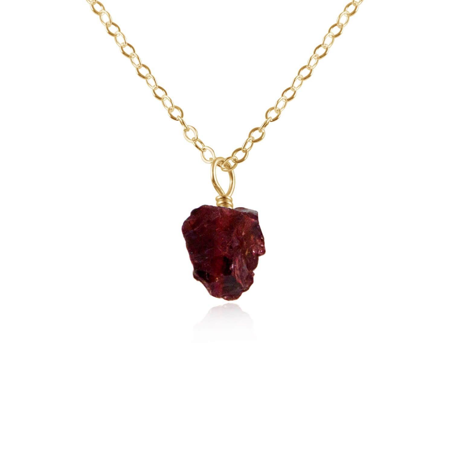 Tiny Raw Garnet Pendant Necklace - Tiny Raw Garnet Pendant Necklace - 14k Gold Fill / Cable - Luna Tide Handmade Crystal Jewellery