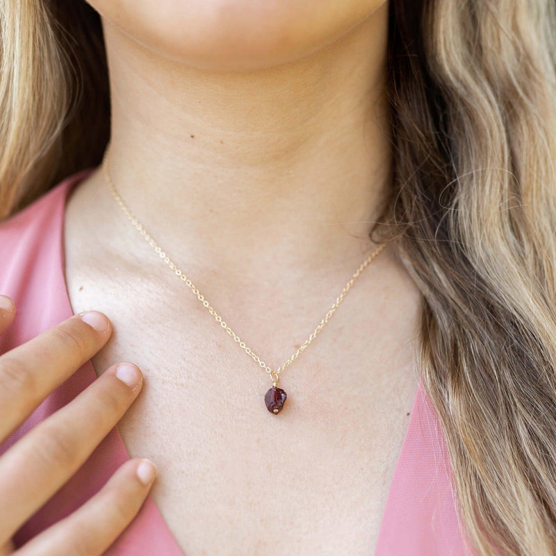 Raw Crystal Pendant Necklace - Garnet - 14K Gold Fill - Luna Tide Handmade Jewellery