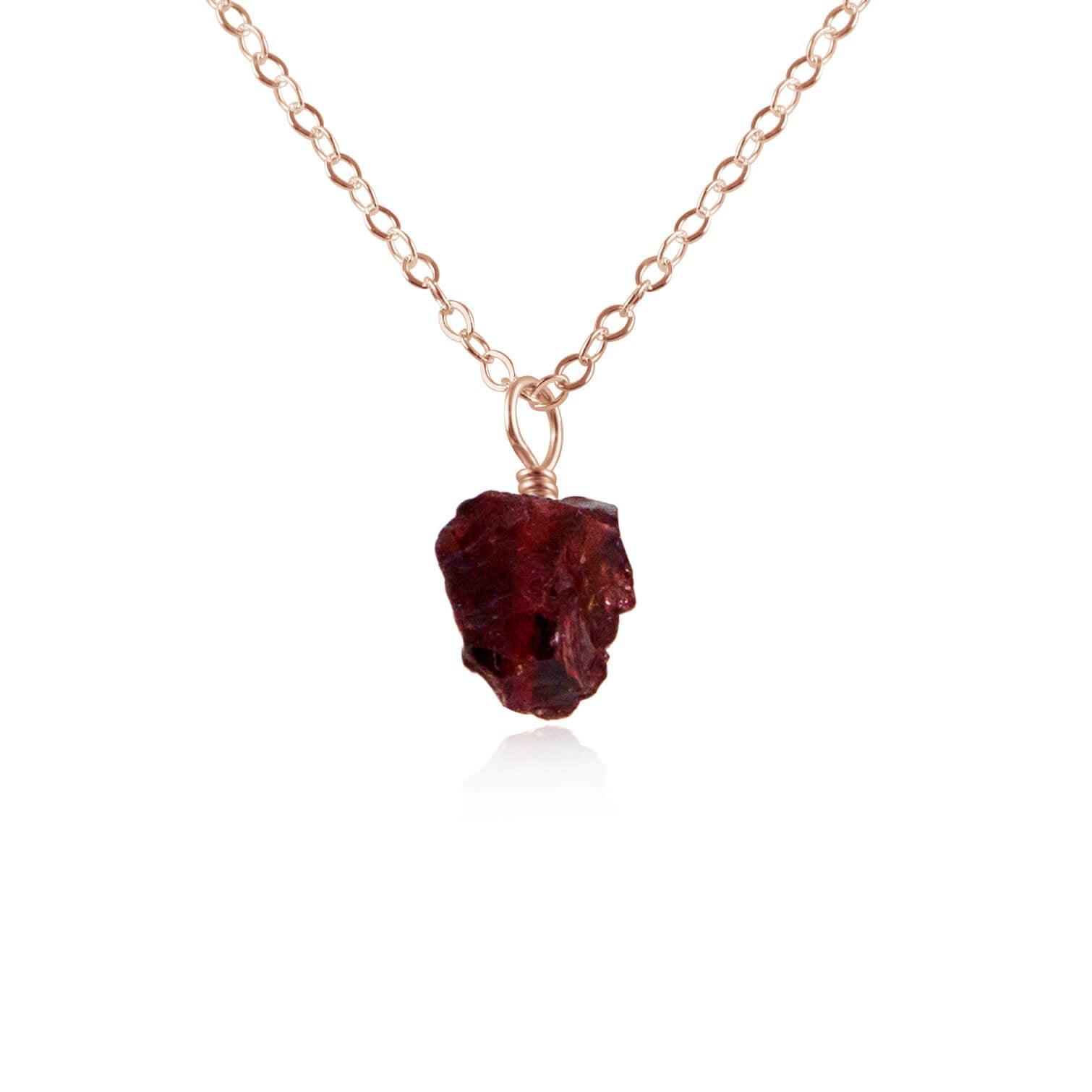 Tiny Raw Garnet Pendant Necklace - Tiny Raw Garnet Pendant Necklace - 14k Rose Gold Fill / Cable - Luna Tide Handmade Crystal Jewellery