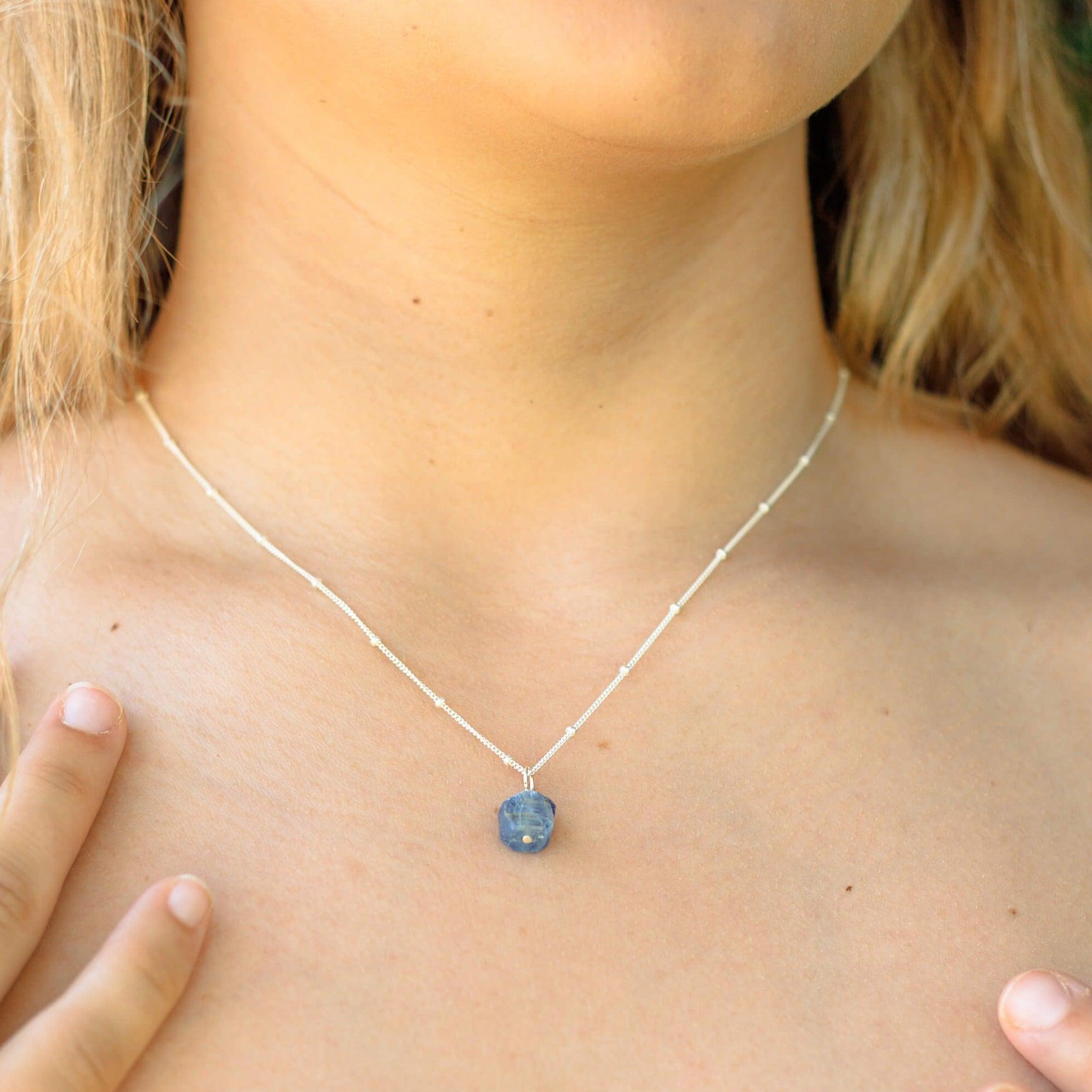 Tiny Raw Kyanite Pendant Necklace - Tiny Raw Kyanite Pendant Necklace - Sterling Silver / Cable - Luna Tide Handmade Crystal Jewellery