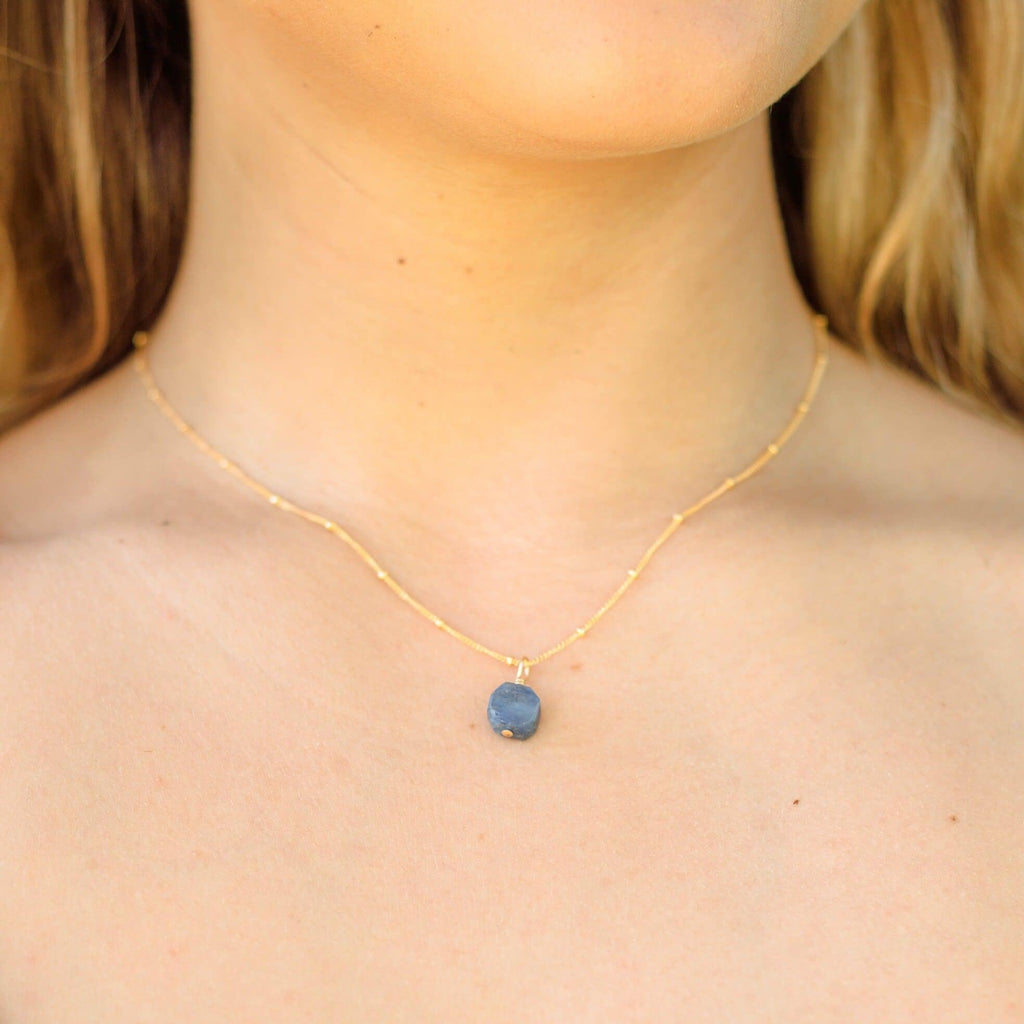 Tiny Raw Kyanite Pendant Necklace - Tiny Raw Kyanite Pendant Necklace - Sterling Silver / Cable - Luna Tide Handmade Crystal Jewellery