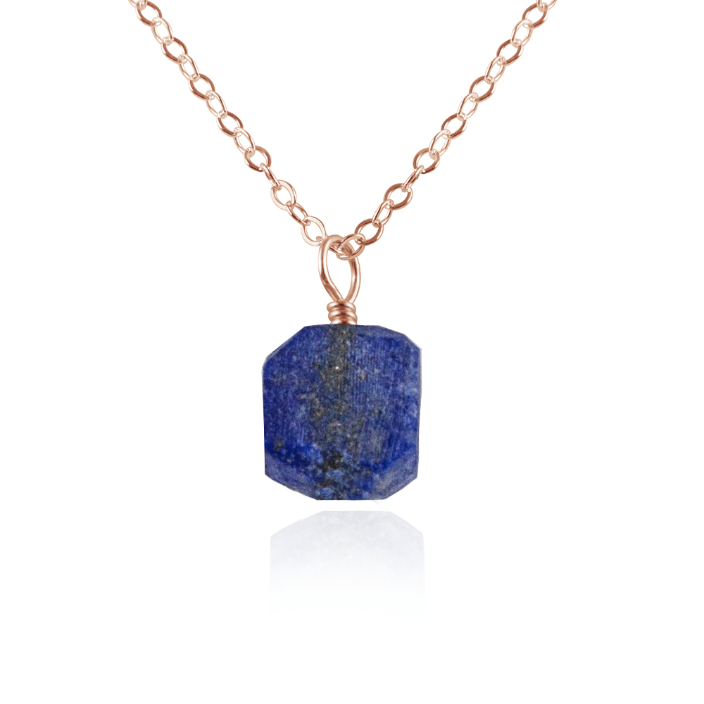 Tiny Raw Lapis Lazuli Pendant Necklace - Tiny Raw Lapis Lazuli Pendant Necklace - 14k Rose Gold Fill / Cable - Luna Tide Handmade Crystal Jewellery
