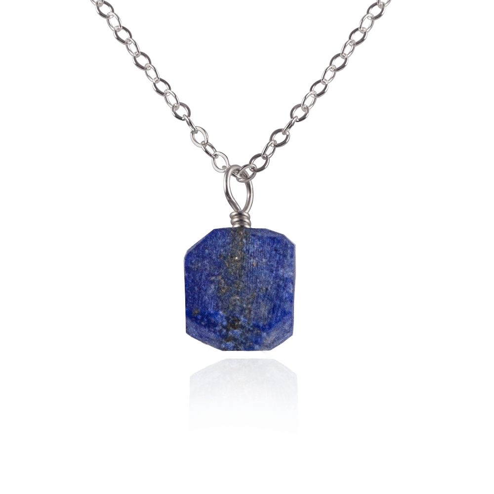 Tiny Raw Lapis Lazuli Pendant Necklace - Tiny Raw Lapis Lazuli Pendant Necklace - Stainless Steel / Cable - Luna Tide Handmade Crystal Jewellery