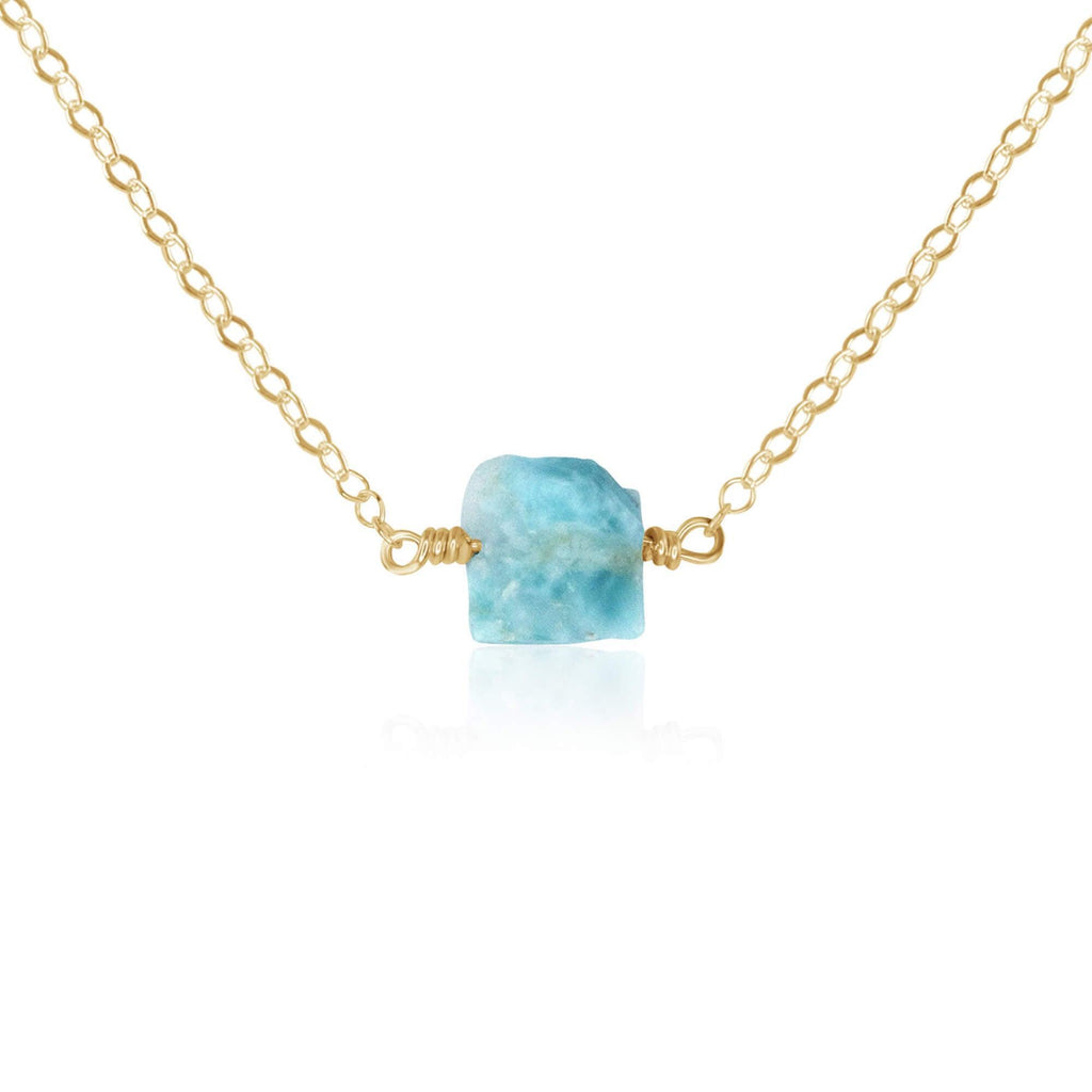 Tiny Raw Larimar Crystal Nugget Necklace - Tiny Raw Larimar Crystal Nugget Necklace - 14k Gold Fill - Luna Tide Handmade Crystal Jewellery