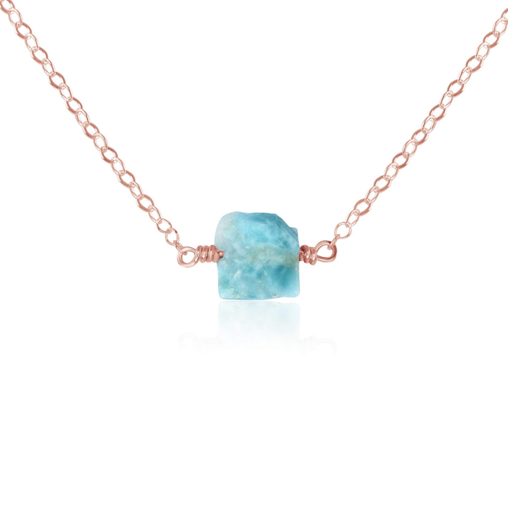 Tiny Raw Larimar Crystal Nugget Necklace - Tiny Raw Larimar Crystal Nugget Necklace - 14k Rose Gold Fill - Luna Tide Handmade Crystal Jewellery