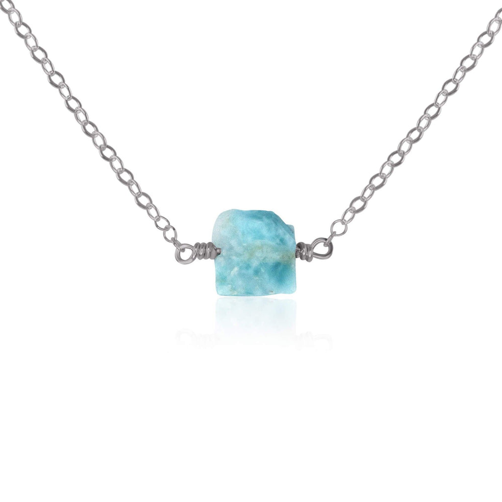 Tiny Raw Larimar Crystal Nugget Necklace - Tiny Raw Larimar Crystal Nugget Necklace - Stainless Steel - Luna Tide Handmade Crystal Jewellery