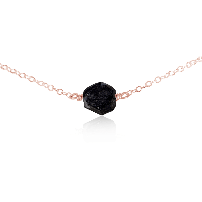 Tiny Raw Obsidian Crystal Nugget Choker - Tiny Raw Obsidian Crystal Nugget Choker - 14k Rose Gold Fill - Luna Tide Handmade Crystal Jewellery