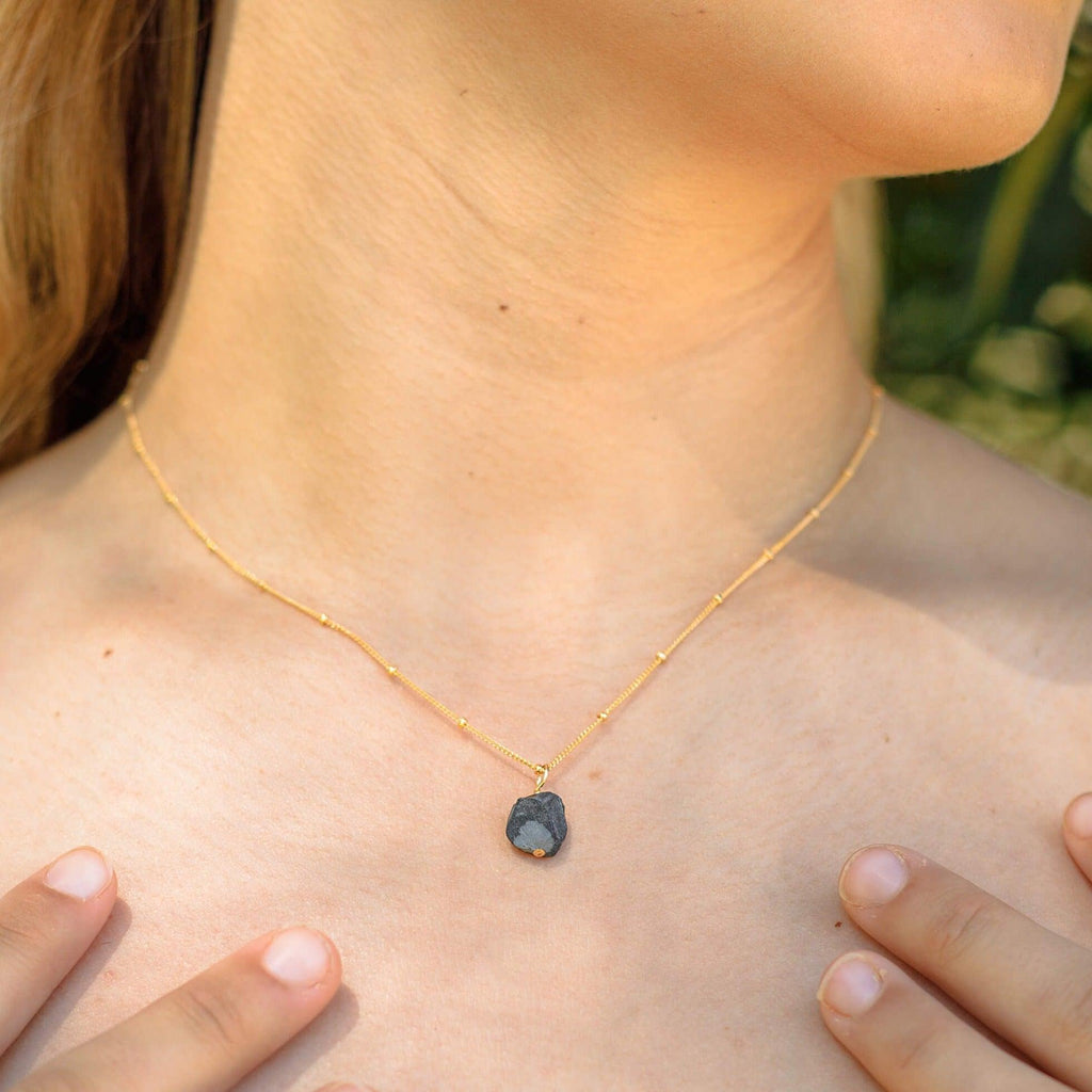 Tiny Raw Obsidian Pendant Necklace - Tiny Raw Obsidian Pendant Necklace - Sterling Silver / Cable - Luna Tide Handmade Crystal Jewellery