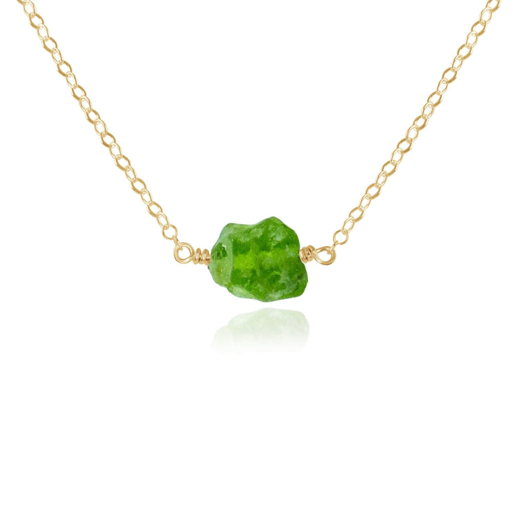 Tiny Raw Peridot Crystal Nugget Necklace - Tiny Raw Peridot Crystal Nugget Necklace - 14k Gold Fill - Luna Tide Handmade Crystal Jewellery