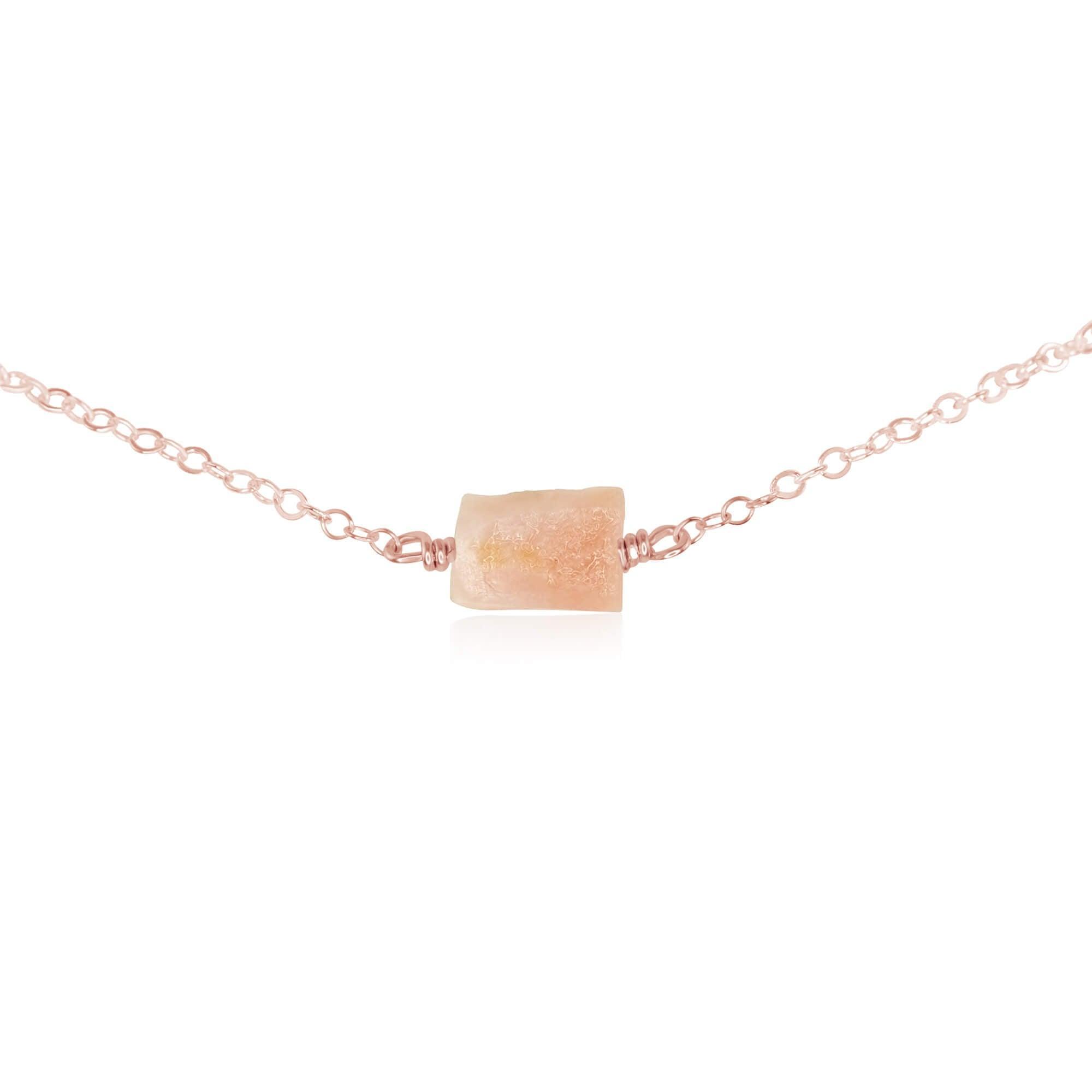 Tiny Raw Pink Peruvian Opal Crystal Nugget Choker - Tiny Raw Pink Peruvian Opal Crystal Nugget Choker - 14k Rose Gold Fill - Luna Tide Handmade Crystal Jewellery