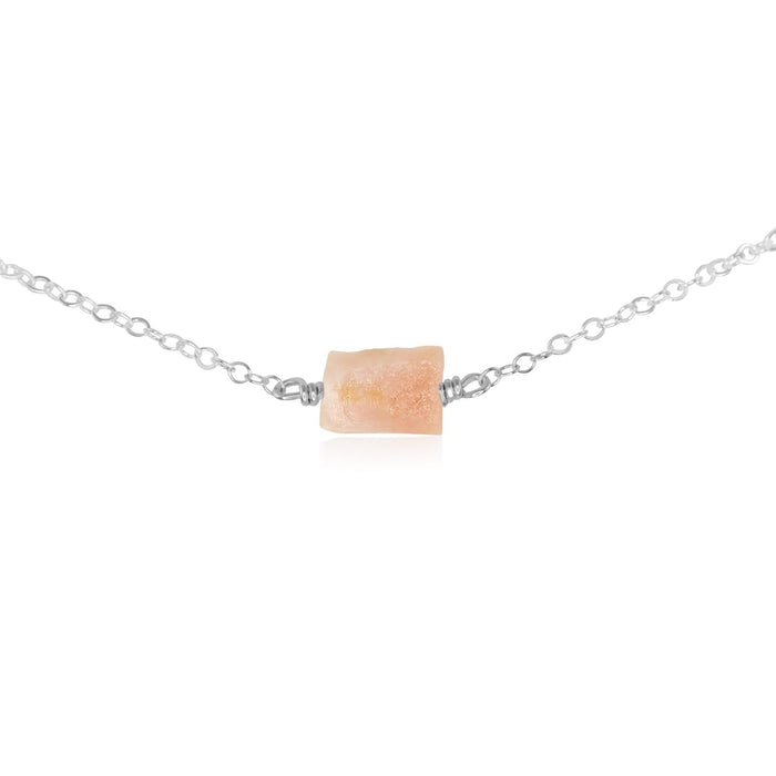 Tiny Raw Pink Peruvian Opal Crystal Nugget Choker - Tiny Raw Pink Peruvian Opal Crystal Nugget Choker - Sterling Silver - Luna Tide Handmade Crystal Jewellery