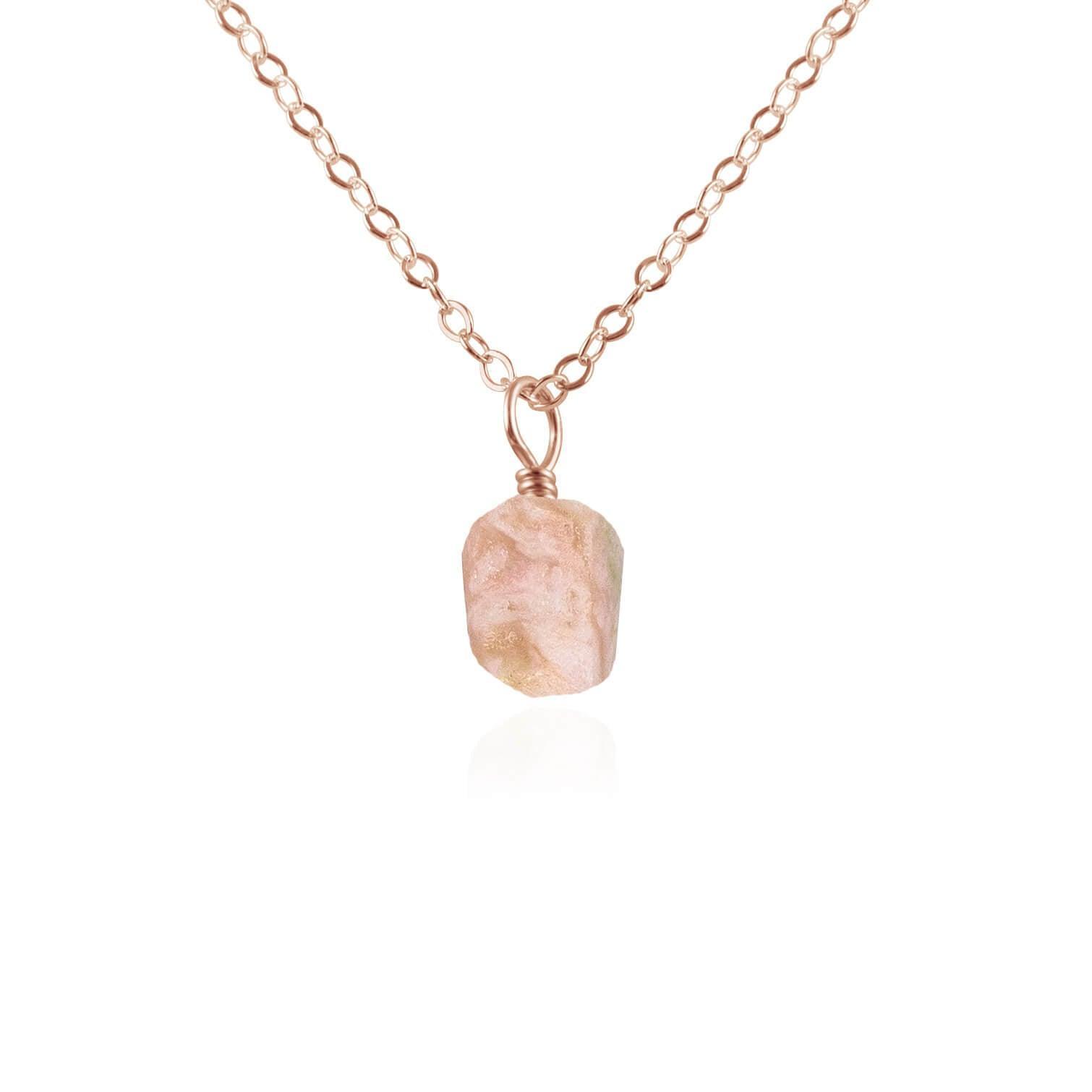Tiny Raw Pink Peruvian Opal Pendant Necklace - Tiny Raw Pink Peruvian Opal Pendant Necklace - 14k Rose Gold Fill / Cable - Luna Tide Handmade Crystal Jewellery