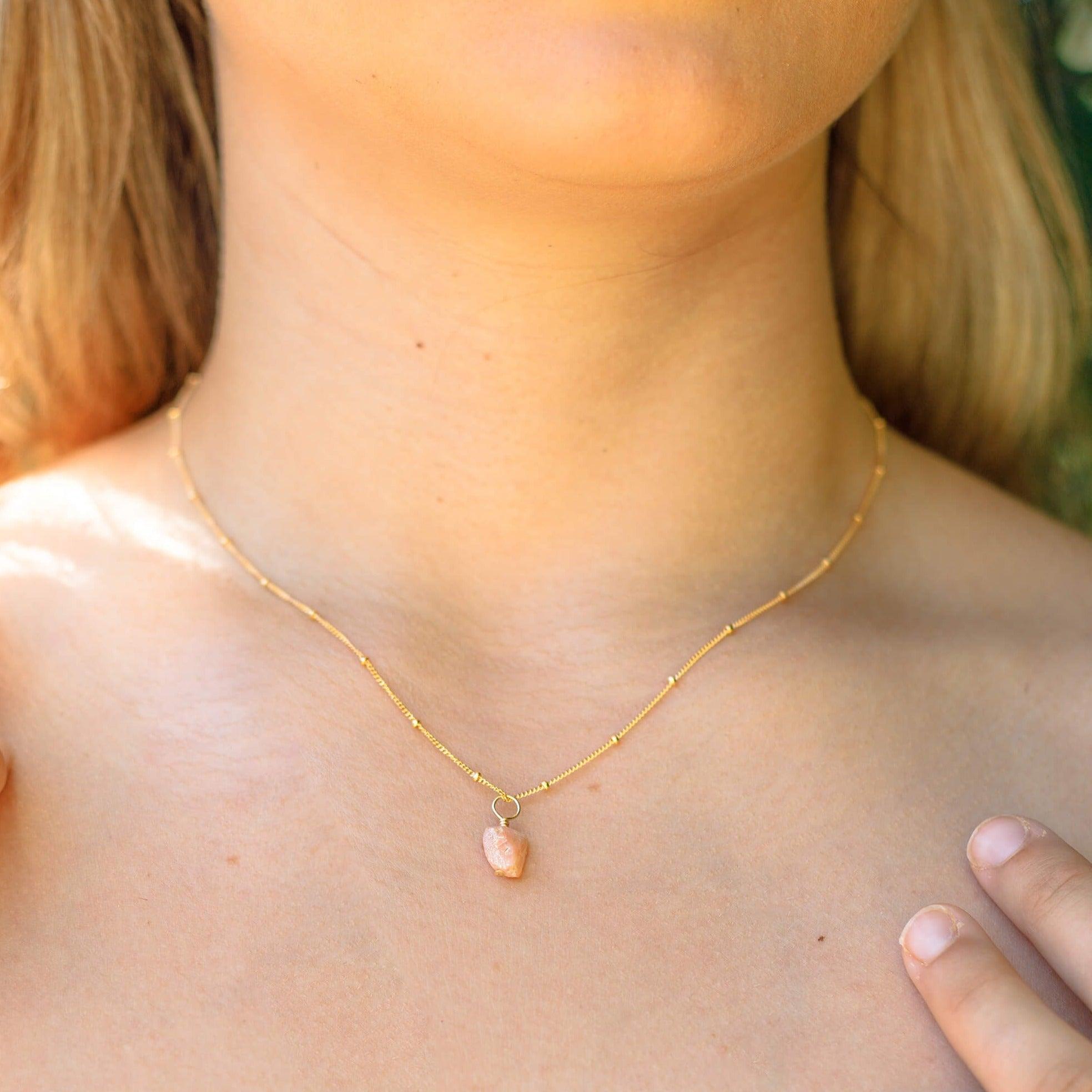 Tiny Raw Pink Peruvian Opal Pendant Necklace - Tiny Raw Pink Peruvian Opal Pendant Necklace - Sterling Silver / Cable - Luna Tide Handmade Crystal Jewellery