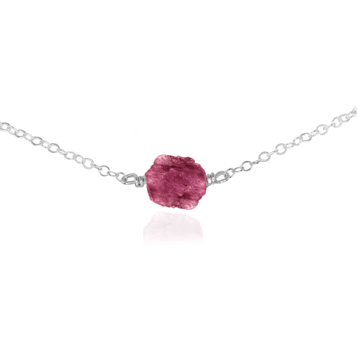 Tiny Raw Pink Tourmaline Crystal Nugget Choker - Tiny Raw Pink Tourmaline Crystal Nugget Choker - Sterling Silver - Luna Tide Handmade Crystal Jewellery