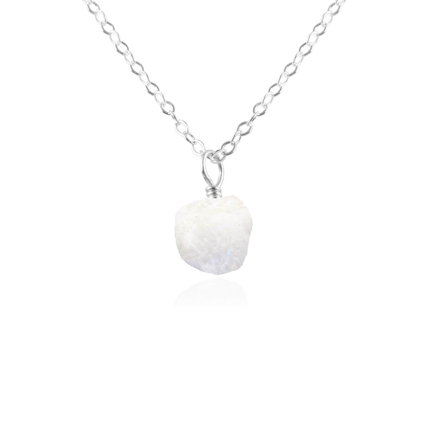 Tiny Raw Rainbow Moonstone Pendant Necklace - Tiny Raw Rainbow Moonstone Pendant Necklace - Sterling Silver / Cable - Luna Tide Handmade Crystal Jewellery