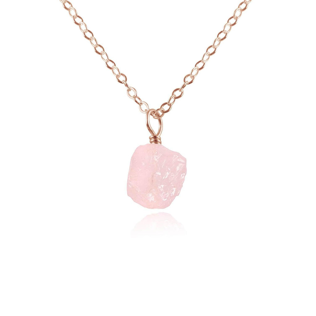 Tiny Raw Rose Quartz Pendant Necklace - Tiny Raw Rose Quartz Pendant Necklace - 14k Rose Gold Fill / Cable - Luna Tide Handmade Crystal Jewellery