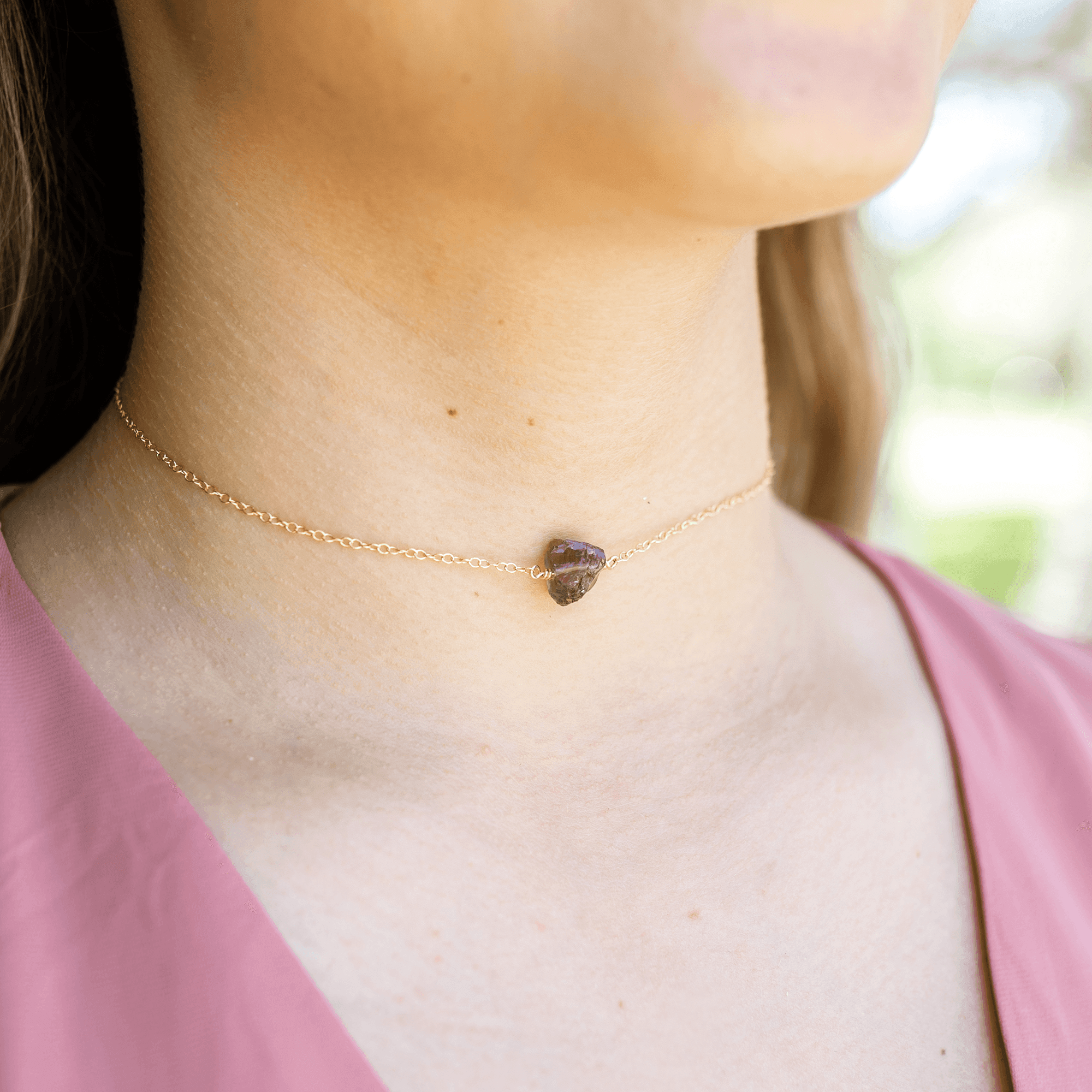 Tiny Raw Smoky Quartz Crystal Nugget Choker - Tiny Raw Smoky Quartz Crystal Nugget Choker - Sterling Silver - Luna Tide Handmade Crystal Jewellery