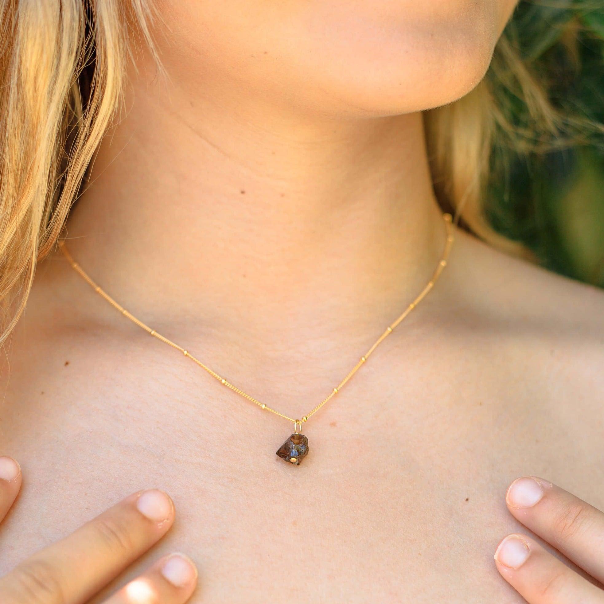 Tiny Raw Smoky Quartz Pendant Necklace - Tiny Raw Smoky Quartz Pendant Necklace - Sterling Silver / Cable - Luna Tide Handmade Crystal Jewellery