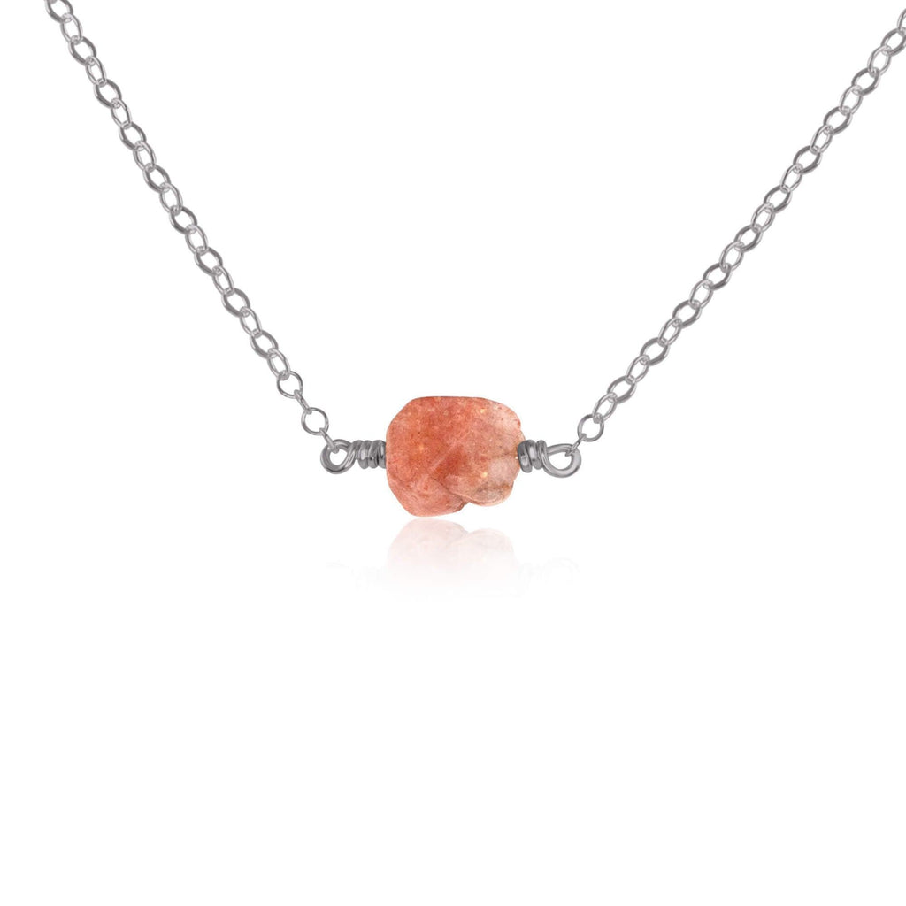 Tiny Raw Sunstone Crystal Nugget Necklace - Tiny Raw Sunstone Crystal Nugget Necklace - Stainless Steel - Luna Tide Handmade Crystal Jewellery