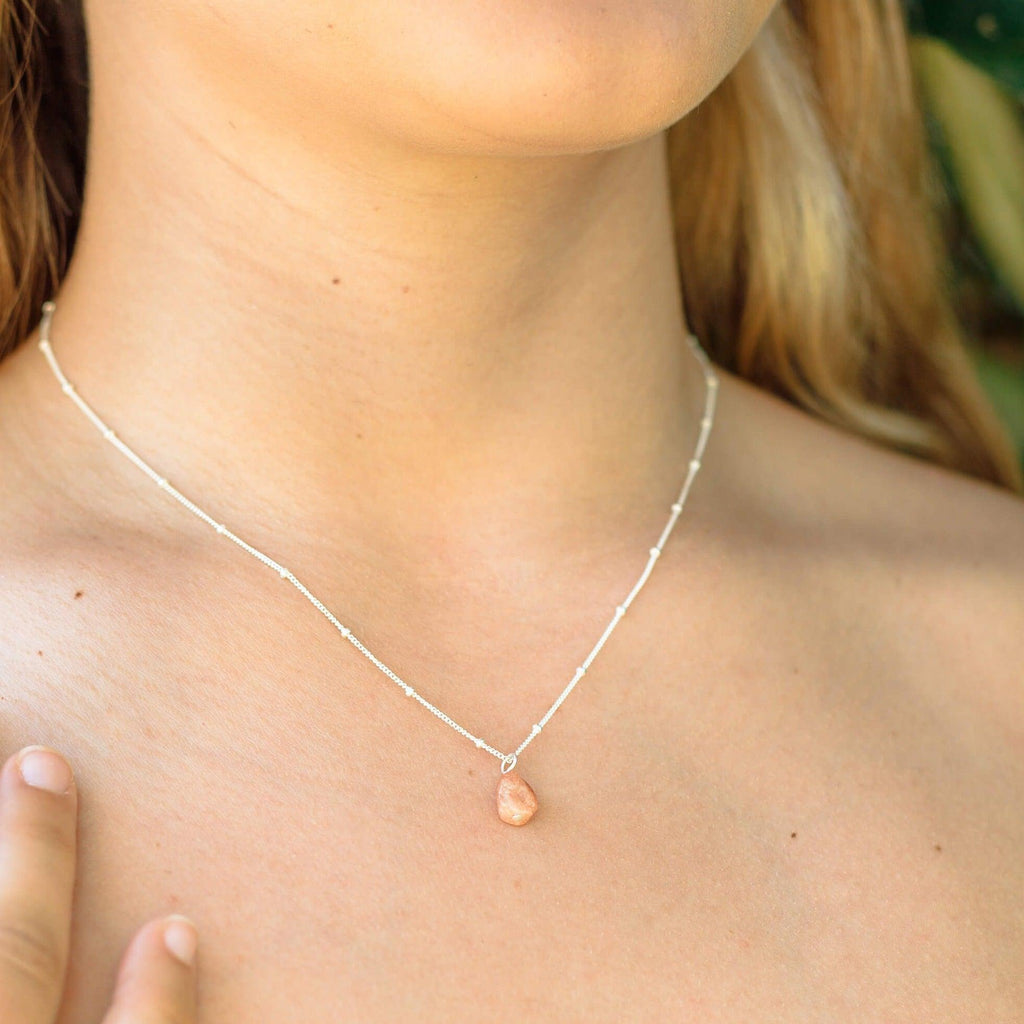 Tiny Raw Sunstone Pendant Necklace - Tiny Raw Sunstone Pendant Necklace - Sterling Silver / Cable - Luna Tide Handmade Crystal Jewellery