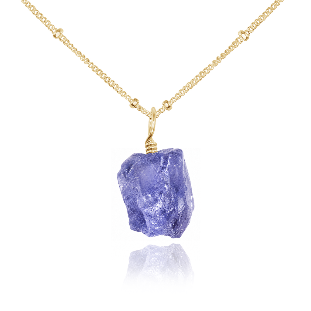 Tiny Raw Tanzanite Pendant Necklace - Tiny Raw Tanzanite Pendant Necklace - 14k Gold Fill / Satellite - Luna Tide Handmade Crystal Jewellery