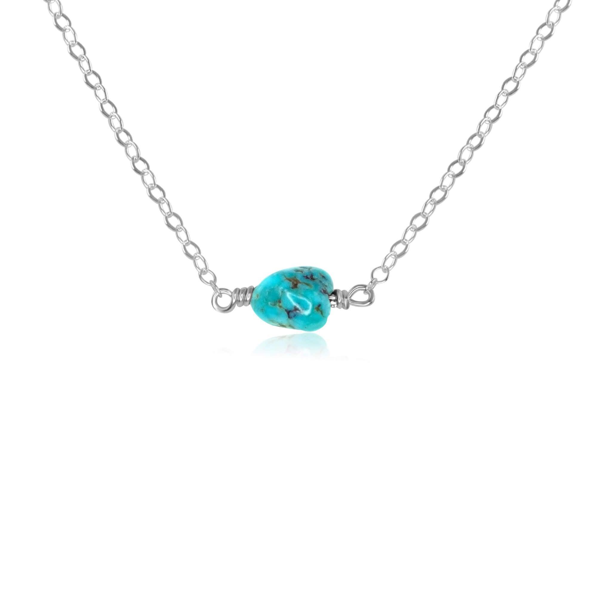Tiny Raw Turquoise Crystal Nugget Necklace - Tiny Raw Turquoise Crystal Nugget Necklace - Sterling Silver - Luna Tide Handmade Crystal Jewellery