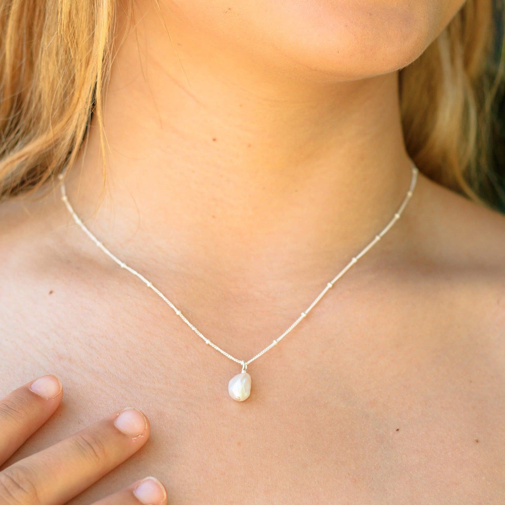 Tiny Raw White Freshwater Pearl Pendant Necklace - Tiny Raw White Freshwater Pearl Pendant Necklace - 14k Gold Fill / Cable - Luna Tide Handmade Crystal Jewellery