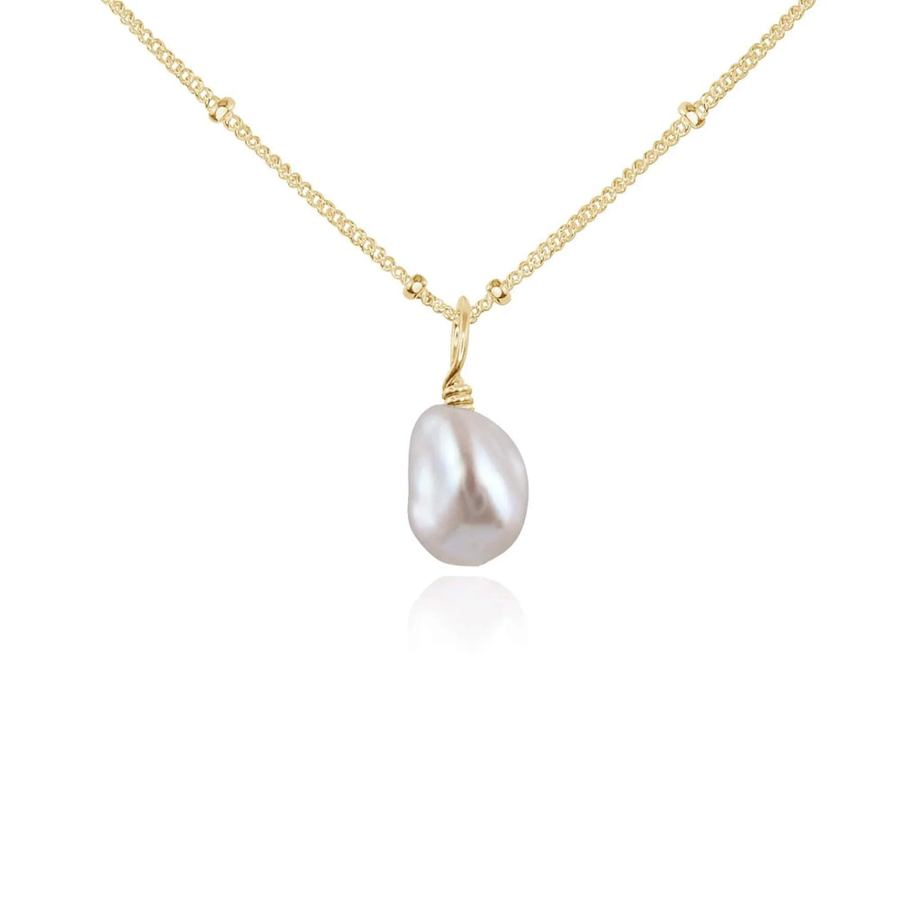 Tiny Raw White Freshwater Pearl Pendant Necklace - Tiny Raw White Freshwater Pearl Pendant Necklace - 14k Gold Fill / Satellite - Luna Tide Handmade Crystal Jewellery
