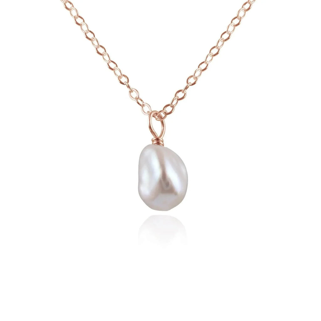 Tiny Raw White Freshwater Pearl Pendant Necklace - Tiny Raw White Freshwater Pearl Pendant Necklace - 14k Rose Gold Fill / Cable - Luna Tide Handmade Crystal Jewellery