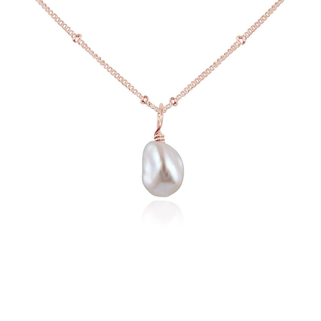 Tiny Raw White Freshwater Pearl Pendant Necklace - Tiny Raw White Freshwater Pearl Pendant Necklace - 14k Rose Gold Fill / Satellite - Luna Tide Handmade Crystal Jewellery
