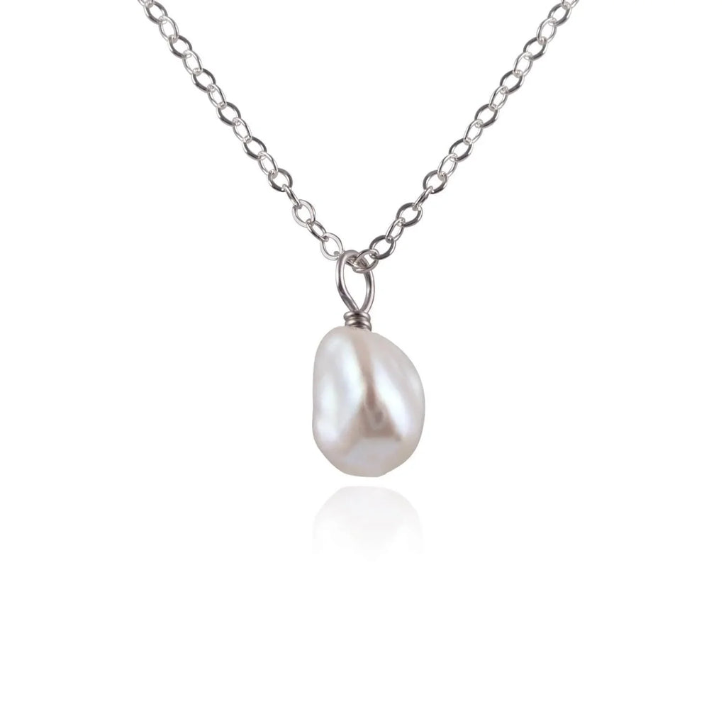 Tiny Raw White Freshwater Pearl Pendant Necklace - Tiny Raw White Freshwater Pearl Pendant Necklace - Stainless Steel / Cable - Luna Tide Handmade Crystal Jewellery