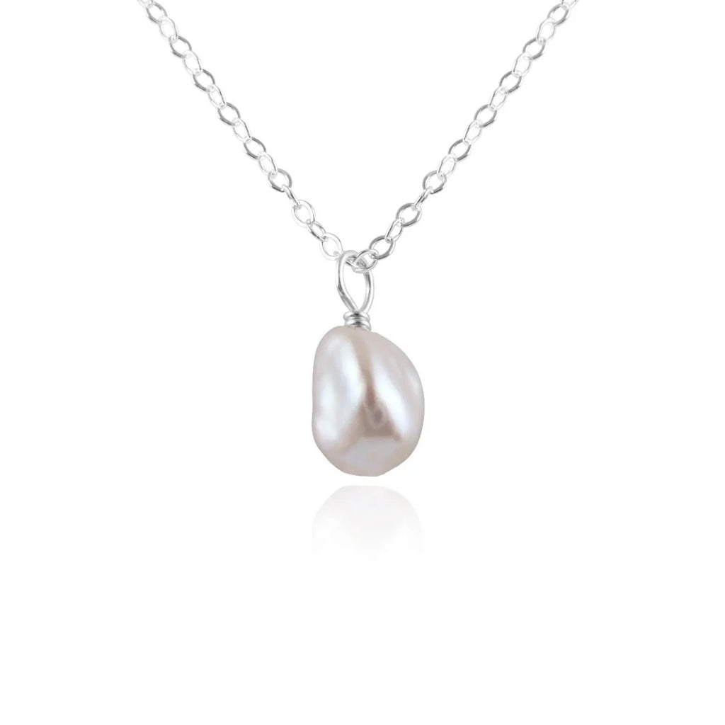 Tiny Raw White Freshwater Pearl Pendant Necklace - Tiny Raw White Freshwater Pearl Pendant Necklace - Sterling Silver / Cable - Luna Tide Handmade Crystal Jewellery