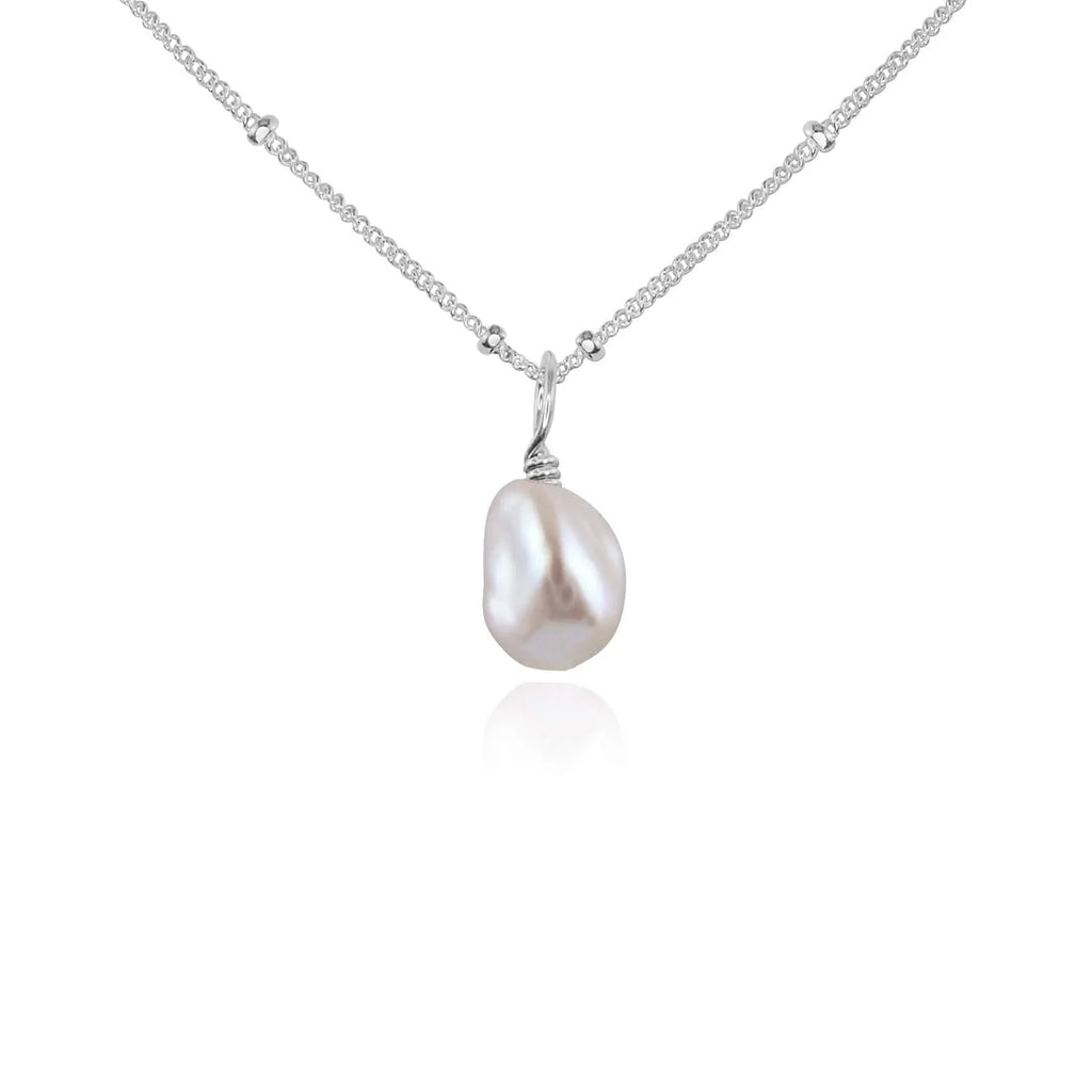 Tiny Raw White Freshwater Pearl Pendant Necklace - Tiny Raw White Freshwater Pearl Pendant Necklace - Sterling Silver / Satellite - Luna Tide Handmade Crystal Jewellery