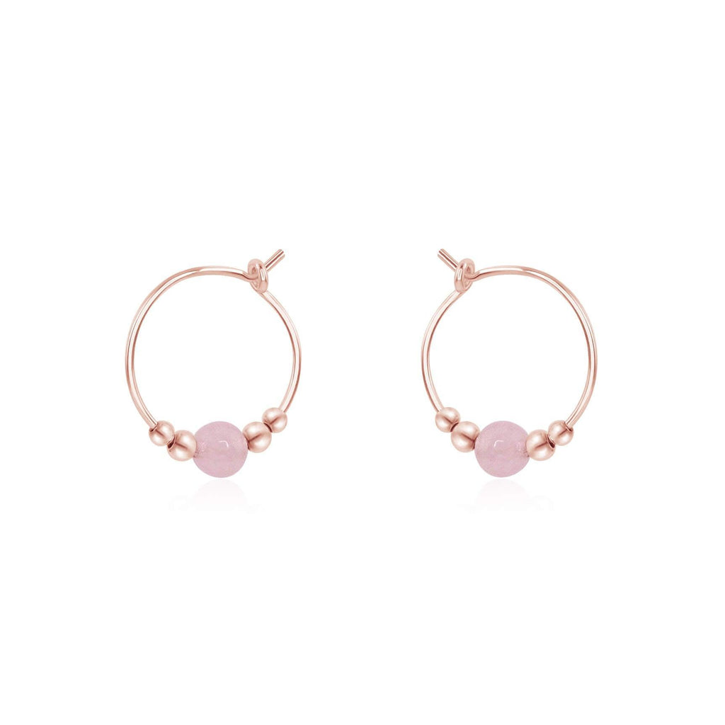 Tiny Rose Quartz Bead Hoop Earrings - Tiny Rose Quartz Bead Hoop Earrings - 14k Rose Gold Fill - Luna Tide Handmade Crystal Jewellery
