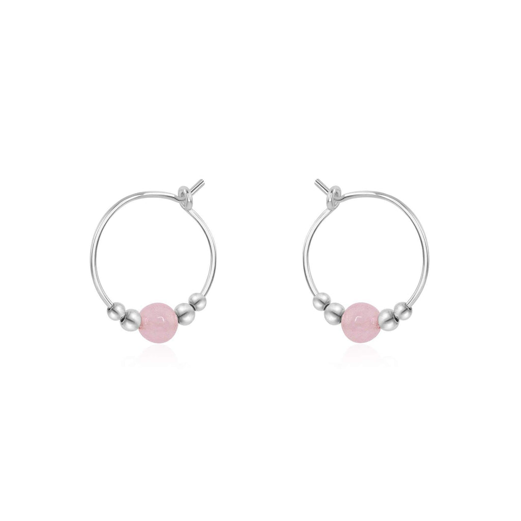 Tiny Rose Quartz Bead Hoop Earrings - Tiny Rose Quartz Bead Hoop Earrings - Sterling Silver - Luna Tide Handmade Crystal Jewellery
