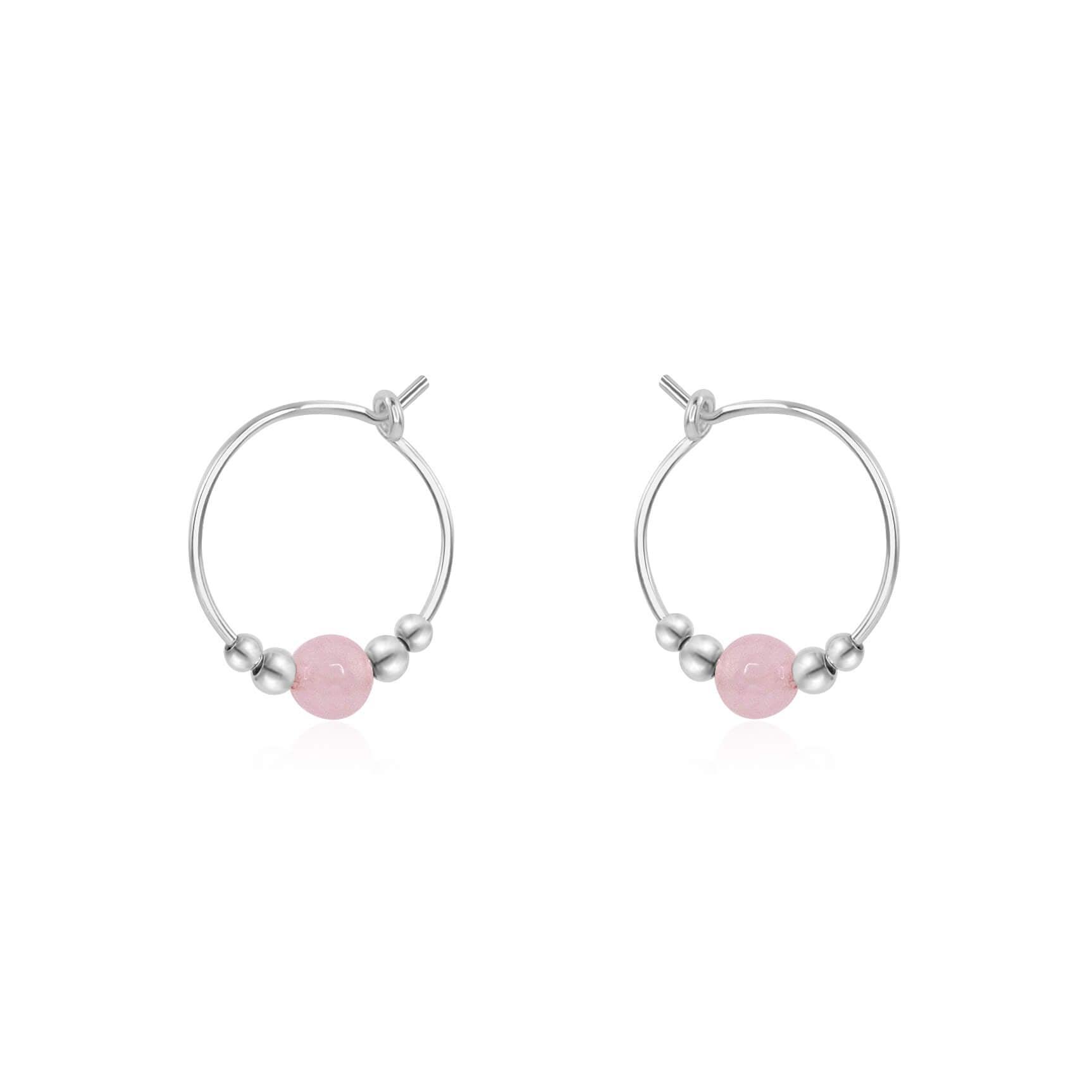 Tiny Rose Quartz Bead Hoop Earrings - Tiny Rose Quartz Bead Hoop Earrings - Sterling Silver - Luna Tide Handmade Crystal Jewellery