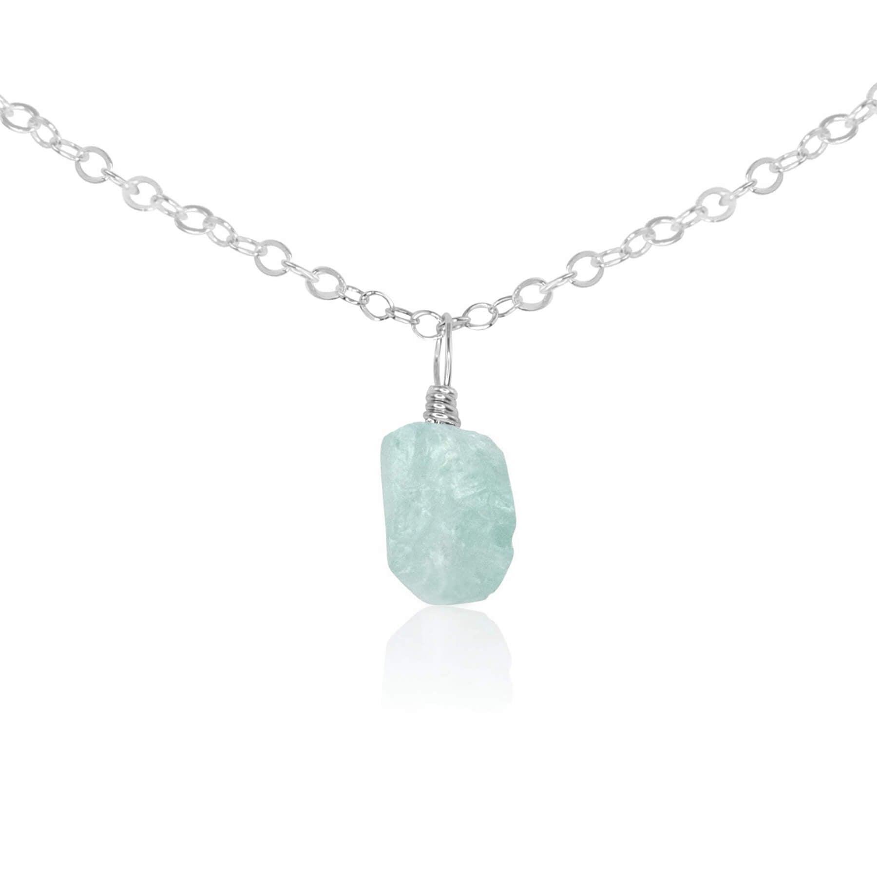 Tiny Rough Aquamarine Gemstone Pendant Choker - Tiny Rough Aquamarine Gemstone Pendant Choker - Sterling Silver / Cable - Luna Tide Handmade Crystal Jewellery