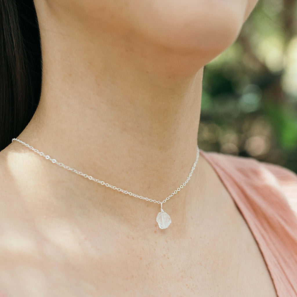 Tiny Rough Crystal Quartz Gemstone Pendant Choker - Tiny Rough Crystal Quartz Gemstone Pendant Choker - Sterling Silver / Cable - Luna Tide Handmade Crystal Jewellery