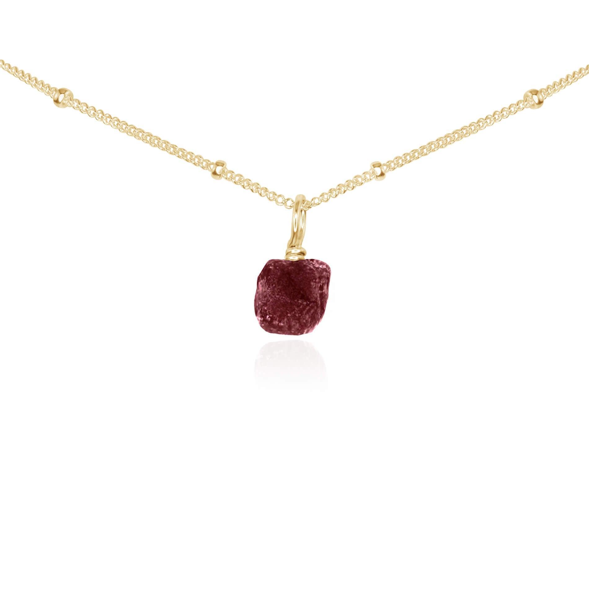 Tiny Rough Earth Red Ruby Gemstone Pendant Choker - Tiny Rough Earth Red Ruby Gemstone Pendant Choker - 14k Gold Fill / Satellite - Luna Tide Handmade Crystal Jewellery