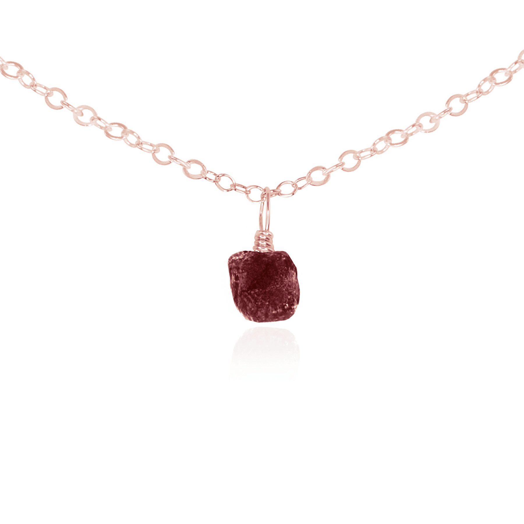 Tiny Rough Earth Red Ruby Gemstone Pendant Choker - Tiny Rough Earth Red Ruby Gemstone Pendant Choker - 14k Rose Gold Fill / Cable - Luna Tide Handmade Crystal Jewellery